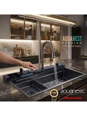 Hazeland Aquanest Premium Akıllı Evye Çelik Tezgah Üstü Dikdörtgen Tasarım Antrasit Renk