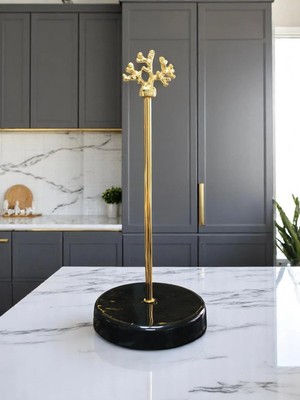St. Morritz Kağıt Havluluk Rulo Peçetelik Mutfak Aksesuarı Seramik Siyah Gold Mercan - Feray Home