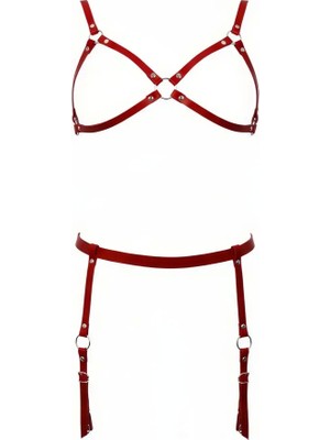 Esranın Dünyası Kırmızı Harness Takım Deri Jartiyer Detaylı Metal Halkalı - BRF228
