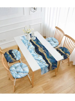 Rem Home Rengirenk Dekoratif Sandalye Minderi Mavi Mermer Yuvarlak 45 x 140 cm Mutfak Balkon Oturma Minderi