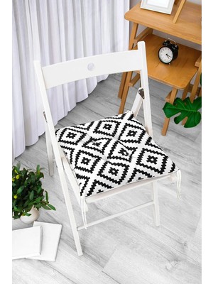 Rem Home Rengirenk Dekoratif Sandalye Minderi Beyaz Hayvan Bağcıklı 40 x 40 cm Mutfak Balkon Oturma Minderi