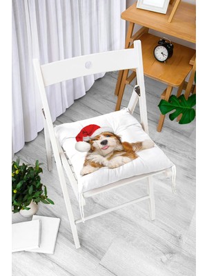 Rem Home Rengirenk Dekoratif Sandalye Minderi Beyaz Modern Bağcıklı 40 x 40 cm Mutfak Balkon Oturma Minderi