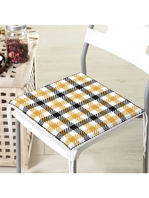Rem Home Rengirenk Dekoratif Sandalye Minderi Beyaz Ekose 40 x 40 cm Mutfak Balkon Oturma Minderi