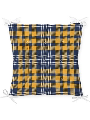 Rem Home Rengirenk Dekoratif Sandalye Minderi Beyaz Ekose 40 x 40 cm Mutfak Balkon Oturma Minderi