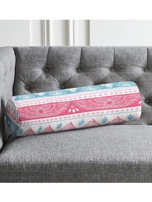 Rem Home Rengirenk Dekoratif Kırlent Kılıfı Pembe Etnik 60 x 20 cm Salon Koltuk Kanepe Yastık Kılıfı