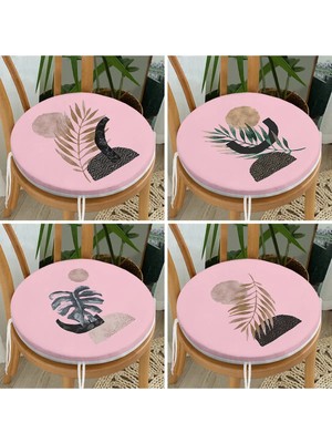 Rem Home Rengirenk Dekoratif Sandalye Minderi Pembe Yaprak Yuvarlak 40 x 40 cm Mutfak Balkon Oturma Minderi