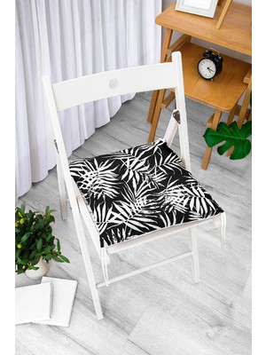 Rem Home Rengirenk Dekoratif Sandalye Minderi Beyaz Yaprak 40 x 40 cm Mutfak Balkon Oturma Minderi