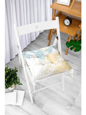 Rem Home Rengirenk Dekoratif Sandalye Minderi Beyaz Modern Bağcıklı 40 x 40 cm Mutfak Balkon Oturma Minderi