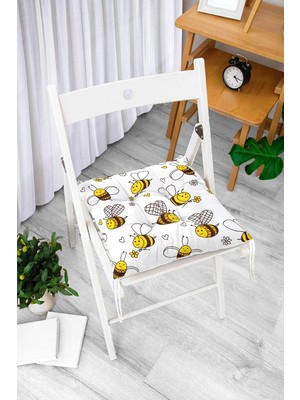 Rem Home Rengirenk Dekoratif Sandalye Minderi Beyaz Modern Bağcıklı 40 x 40 cm Mutfak Balkon Oturma Minderi