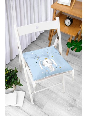 Rem Home Rengirenk Dekoratif Sandalye Minderi Beyaz Hayvan Bağcıklı 40 x 40 cm Mutfak Balkon Oturma Minderi