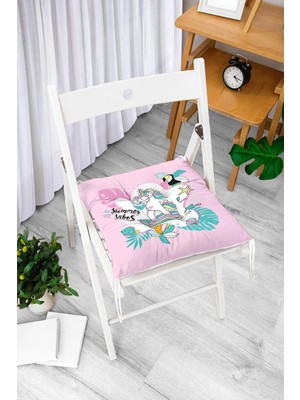 Rem Home Rengirenk Dekoratif Sandalye Minderi Beyaz Hayvan Bağcıklı 40 x 40 cm Mutfak Balkon Oturma Minderi