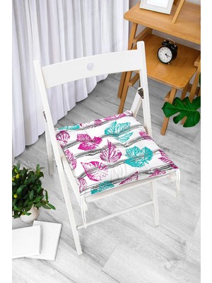Rem Home Rengirenk Dekoratif Sandalye Minderi Beyaz Yaprak Bağcıklı 40 x 40 cm Mutfak Balkon Oturma Minderi