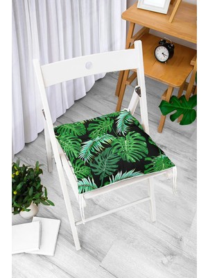Rem Home Rengirenk Dekoratif Sandalye Minderi Beyaz Yaprak Bağcıklı 40 x 40 cm Mutfak Balkon Oturma Minderi