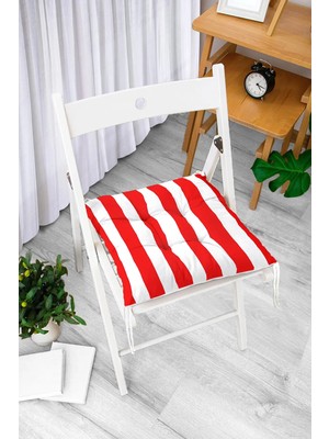 Rem Home Rengirenk Dekoratif Sandalye Minderi Beyaz Modern Bağcıklı 40 x 40 cm Mutfak Balkon Oturma Minderi