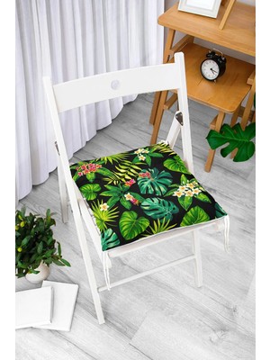 Rem Home Rengirenk Dekoratif Sandalye Minderi Beyaz Yaprak Bağcıklı 40 x 40 cm Mutfak Balkon Oturma Minderi