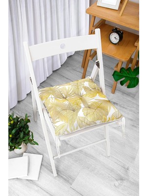 Rem Home Rengirenk Dekoratif Sandalye Minderi Beyaz Yaprak Bağcıklı 40 x 40 cm Mutfak Balkon Oturma Minderi