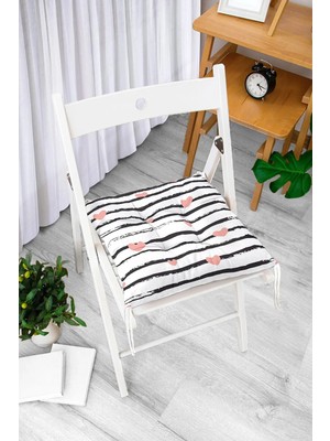Rem Home Rengirenk Dekoratif Sandalye Minderi Beyaz Modern Bağcıklı 40 x 40 cm Mutfak Balkon Oturma Minderi
