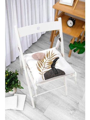 Rem Home Rengirenk Dekoratif Sandalye Minderi Beyaz Bohem Bağcıklı 40 x 40 cm Mutfak Balkon Oturma Minderi