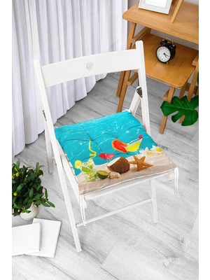 Rem Home Rengirenk Dekoratif Sandalye Minderi Beyaz Hayvan Bağcıklı 40 x 40 cm Mutfak Balkon Oturma Minderi