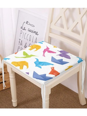 Rem Home Rengirenk Dekoratif Sandalye Minderi Beyaz Modern 40 x 40 cm Mutfak Balkon Oturma Minderi