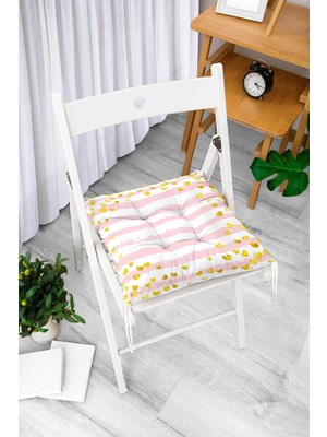 Rem Home Rengirenk Dekoratif Sandalye Minderi Beyaz Modern Bağcıklı 40 x 40 cm Mutfak Balkon Oturma Minderi