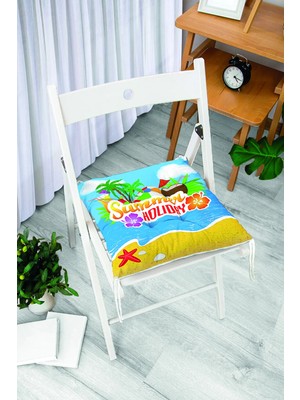 Rem Home Rengirenk Dekoratif Sandalye Minderi Beyaz Hayvan Bağcıklı 40 x 40 cm Mutfak Balkon Oturma Minderi