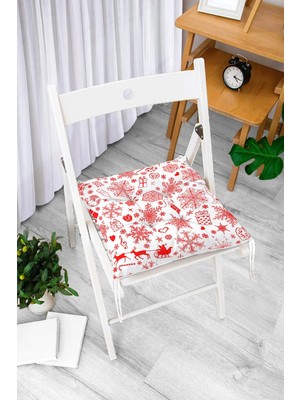 Rem Home Rengirenk Dekoratif Sandalye Minderi Beyaz Hayvan Bağcıklı 40 x 40 cm Mutfak Balkon Oturma Minderi