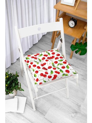 Rem Home Rengirenk Dekoratif Sandalye Minderi Beyaz Modern Bağcıklı 40 x 40 cm Mutfak Balkon Oturma Minderi