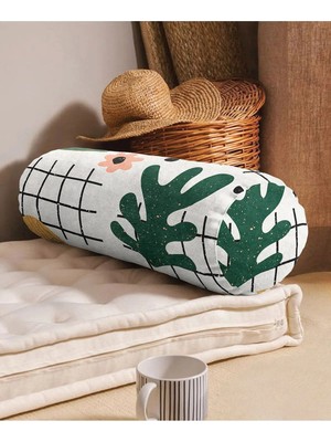 Rem Home Rengirenk Dekoratif Kırlent Kılıfı Beyaz Yaprak 60 x 20 cm Salon Koltuk Kanepe Yastık Kılıfı