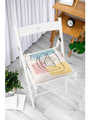 Rem Home Rengirenk Dekoratif Sandalye Minderi Beyaz Modern Bağcıklı 40 x 40 cm Mutfak Balkon Oturma Minderi
