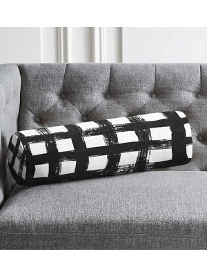 Rem Home Rengirenk Dekoratif Kırlent Kılıfı Siyah Geometrik 60 x 20 cm Salon Koltuk Kanepe Yastık Kılıfı