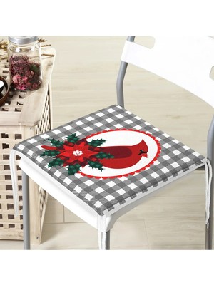 Rem Home Rengirenk Dekoratif Sandalye Minderi Gri Ekose 40 x 40 cm Mutfak Balkon Oturma Minderi