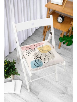 Rem Home Rengirenk Dekoratif Sandalye Minderi Beyaz Modern Bağcıklı 40 x 40 cm Mutfak Balkon Oturma Minderi