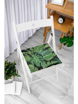 Rem Home Rengirenk Dekoratif Sandalye Minderi Siyah Yaprak 40 x 40 cm Mutfak Balkon Oturma Minderi