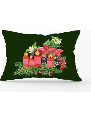 Rem Home Rengirenk Dekoratif Kırlent Kılıfı Yeşil Yaprak 35 x 55 cm Salon Koltuk Kanepe Yastık Kılıfı