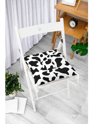 Rem Home Rengirenk Dekoratif Sandalye Minderi Beyaz Geometrik Bağcıklı 40 x 40 cm Mutfak Balkon Oturma Minderi