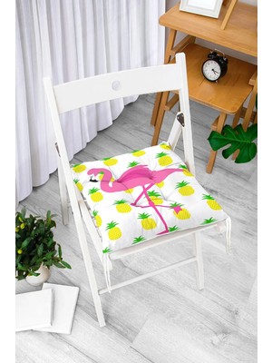 Rem Home Rengirenk Dekoratif Sandalye Minderi Beyaz Modern Bağcıklı 40 x 40 cm Mutfak Balkon Oturma Minderi