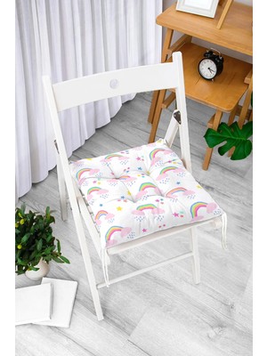 Rem Home Rengirenk Dekoratif Sandalye Minderi Beyaz Modern Bağcıklı 40 x 40 cm Mutfak Balkon Oturma Minderi