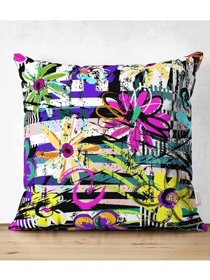 Rem Home Rengirenk Dekoratif Kırlent Kılıfı Beyaz 43 x 43 cm Salon Koltuk Kanepe Yastık Kılıfı