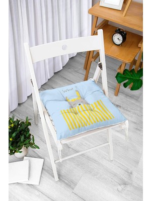 Rem Home Rengirenk Dekoratif Sandalye Minderi Beyaz Hayvan Bağcıklı 40 x 40 cm Mutfak Balkon Oturma Minderi