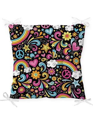 Rem Home Rengirenk Dekoratif Sandalye Minderi Beyaz 40 x 40 cm Mutfak Balkon Oturma Minderi
