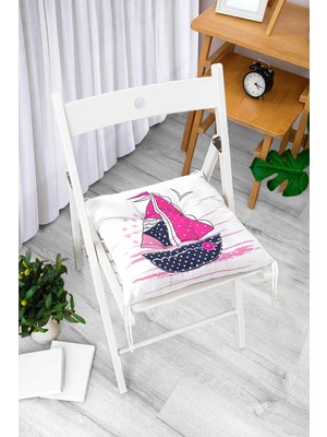 Rem Home Rengirenk Dekoratif Sandalye Minderi Beyaz Hayvan Kare Bağcıklı 40 x 40 cm Mutfak Balkon Oturma Minderi