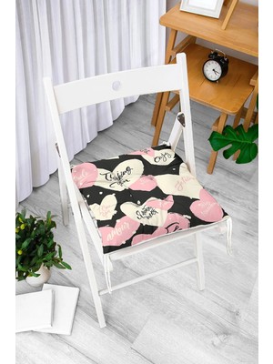 Rem Home Rengirenk Dekoratif Sandalye Minderi Beyaz Modern Bağcıklı 40 x 40 cm Mutfak Balkon Oturma Minderi