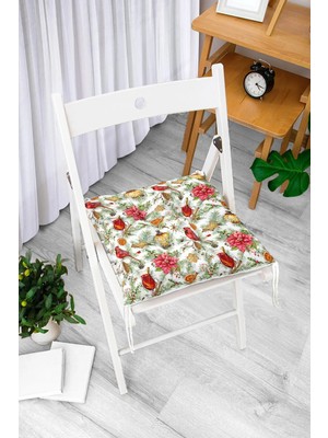 Rem Home Rengirenk Dekoratif Sandalye Minderi Beyaz Modern Bağcıklı 40 x 40 cm Mutfak Balkon Oturma Minderi