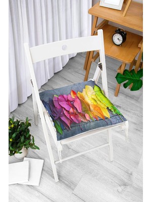Rem Home Rengirenk Dekoratif Sandalye Minderi Beyaz Hayvan Bağcıklı 40 x 40 cm Mutfak Balkon Oturma Minderi