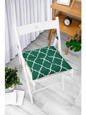 Rem Home Rengirenk Dekoratif Sandalye Minderi Beyaz Modern Bağcıklı 40 x 40 cm Mutfak Balkon Oturma Minderi