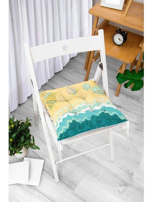 Rem Home Rengirenk Dekoratif Sandalye Minderi Beyaz Modern Bağcıklı 40 x 40 cm Mutfak Balkon Oturma Minderi