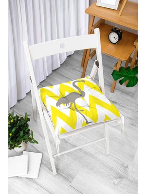 Rem Home Rengirenk Dekoratif Sandalye Minderi Beyaz Hayvan Bağcıklı 40 x 40 cm Mutfak Balkon Oturma Minderi