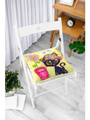 Rem Home Rengirenk Dekoratif Sandalye Minderi Beyaz Hayvan Kare Bağcıklı 40 x 40 cm Mutfak Balkon Oturma Minderi