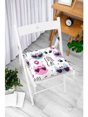 Rem Home Rengirenk Dekoratif Sandalye Minderi Beyaz Hayvan Kare Bağcıklı 40 x 40 cm Mutfak Balkon Oturma Minderi